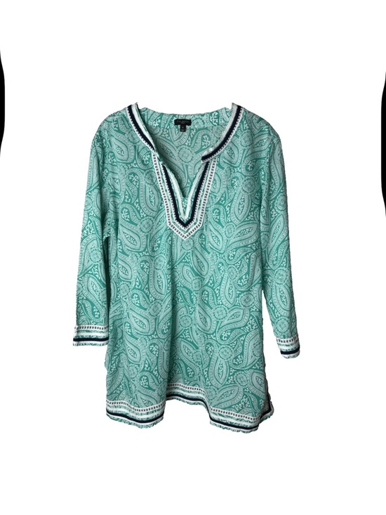 Talbots Tops - Talbots Tunic Top Plus Size 1X 3/4 Sleeves Cotton Paisley Green White Navy Blue